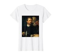 Autoritratto con la Morte Che Suona Il Violino Arnold Bocklin Maglietta, Donna, Bianco, L