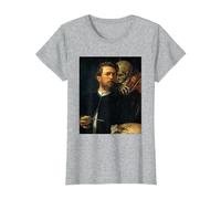 Autoritratto con la Morte Che Suona Il Violino Arnold Bocklin Maglietta, Donna, Grigio Melange, XS