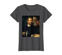 Autoritratto con la Morte Che Suona Il Violino Arnold Bocklin Maglietta, Donna, Grigio Scuro, 3XL
