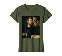 Autoritratto con la Morte Che Suona Il Violino Arnold Bocklin Maglietta, Donna, Oliva, S