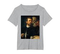 Autoritratto con la Morte Che Suona Il Violino Arnold Bocklin Maglietta, Donna Plus-Size, Grigio Melange, 1X