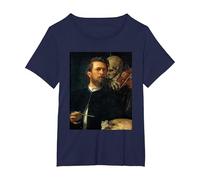 Autoritratto con la Morte Che Suona Il Violino Arnold Bocklin Maglietta, Donna Plus-Size, Navy, 1X