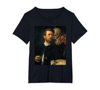 Autoritratto con la Morte Che Suona Il Violino Arnold Bocklin Maglietta, Donna Plus-Size, Nero, 1X