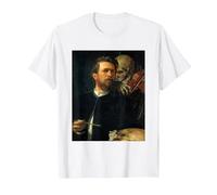 Autoritratto con la Morte Che Suona Il Violino Arnold Bocklin Maglietta, Uomo, Bianco, 6XL