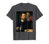 Autoritratto con la Morte Che Suona Il Violino Arnold Bocklin Maglietta, Uomo, Grigio Scuro, XXL