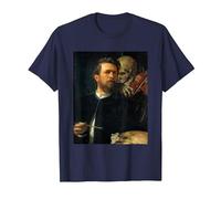 Autoritratto con la Morte Che Suona Il Violino Arnold Bocklin Maglietta, Uomo, Navy, 6XL