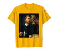 Autoritratto con la Morte Che Suona Il Violino Arnold Bocklin Maglietta, Uomo, Oro Brillante, 3XL