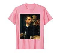 Autoritratto con la Morte Che Suona Il Violino Arnold Bocklin Maglietta, Uomo, Rosa, 3XL