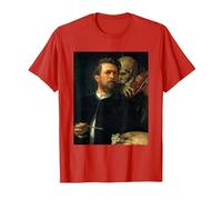Autoritratto con la Morte Che Suona Il Violino Arnold Bocklin Maglietta, Uomo, Rosso, 3XL
