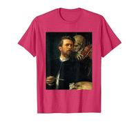 Autoritratto con la Morte Che Suona Il Violino Arnold Bocklin Maglietta, Uomo, Rosso mélange, 3XL