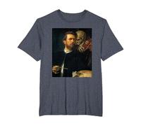 Autoritratto con la Morte Che Suona Il Violino Arnold Bocklin Maglietta, Uomo Taglie Grandi, Pervinca, 3X Tall