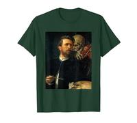 Autoritratto con la Morte Che Suona Il Violino Arnold Bocklin Maglietta, Uomo, Verde Foresta, 3XL