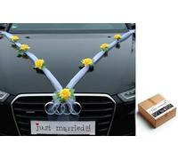 Autoschmuck Organza M Auto Gioielli Sposa Coppia Rose Decorazione Organza M Matrimonio Car Wedding Decorazione (Giallo/Bianco)