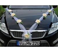 Autoschmuck Organza M Decorazione Auto Matrimonio Nastro Organza e Rose Limone/Bianco