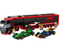 Lego city 60445 autotrasportatore f1 con monoposto rb20 e amr24 f1 - camion giocattolo con 2 modelli di auto e 5 minifigure