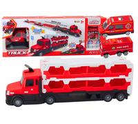 Autotrasportatore pesante 2 in 1 con pista da corsa estraibile, luci e suoni - rosso
