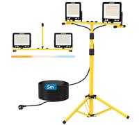 AUTOUTLET Faretto da Cantiere con Treppiede Allungabile,2x 100W 19000LM Faro Led Ricaricabile con 3 Temperature Colore e Cavo di Alimentazione da 5 M,IP66 Impermeabile,per Garage Officina e Esterno