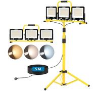 AUTOUTLET Faretto da Cantiere con Treppiede Allungabile,3x 100W 27000LM Faro Led Ricaricabile con 3 Temperature Colore e Cavo di Alimentazione da 5 M,IP66 Impermeabile,per Garage Officina e Esterno