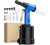 AUTOUTLET Kit Pistola Rivettatrice Pneumatica Professionale con 5 Testine 2,4-6,4 mm per Rivetti Alluminio/Acciaio/Ferro,Forza di Trazione 1780 KGF,per Automotive, Carrozzeria e Officina Meccanica