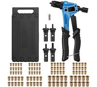 AUTOUTLET Rivettatrice Manuale per Dadi Rivetto 8",con Custodia,Blu | Pinza per Inserti Filettati M3 M4 M5 M6 con 4 Mandrini Intercambiabili e 100 Rivetti Filettati,per Riparazione Auto,Fai da te