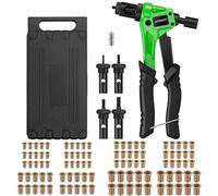 AUTOUTLET Rivettatrice Manuale per Dadi Rivetto 8",con Custodia,Verde | Pinza per Inserti Filettati M3 M4 M5 M6 con 4 Mandrini Intercambiabili e 100 Rivetti Filettati,per Riparazione Auto,Fai da te