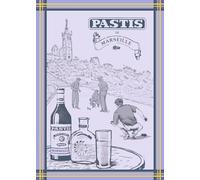 Autrefois Strofinaccio da cucina blu, 48 x 70 cm, 100% cotone, tema Marsiglia, motivo bottiglia di pastis e la nostra signora della guardia, pastis blu