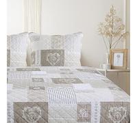 Autrefois Zoé Lin Boutis Patchwork 230 x 250 cm con 2 federe 65 x 65 cm, Biancheria da Letto, Teli Copritutto, Copriletto Trapuntato per 2 persone, Letto con Cuore e Pizzo