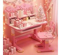 Autrfso Set di scrivania e sedia ergonomiche per bambini, tavolo da studio regolabile in altezza con libreria, cassetto e schienale con supporto per la colonna vertebrale, scrivania e sedia per