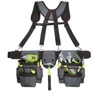 Autrotex Cintura porta attrezzi, da uomo, da 81 a 167 cm, regolabile, cintura per attrezzi con bretelle, cintura per attrezzi da elettricista, per falegnami, edilizia e giardinaggio, grigio