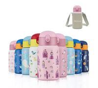 Autsel 400ml Borraccia Bambini con cannuccia, Bottiglia Termica per Bambini in Acciaio Inox a doppia parete, Bottiglia Acqua senza BPA