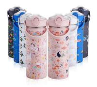 Autsel 550ml Borraccia per Bambini in Acciaio Inox, Bottiglia Termica per Bambini Senza BPA, Bottiglia Acqua Con Cannuccia, Per Scuola, Asilo, Sirena rosa