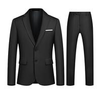 Autsel Abiti da Uomo 2 Pezzi Slim Fit Completo Formale per Matrimonio Vestito per Uomo Business da Lavoro Giacca da Abito e Pantaloni Nero L
