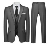 Autsel Abiti da Uomo Slim Fit 3 Pezzi Vestito per Uomo Business Formale Completo per Matrimonio con 2 Bottoni Blazer e Pantaloni Grigio Scuro L