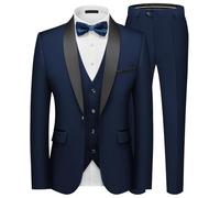 Autsel Abito da Uomo 3 Pezzi Slim Fit Completo da Sposo Formale Vestito Business per Uomo Matrimonio Giacca Vest e Pantaloni Blu L