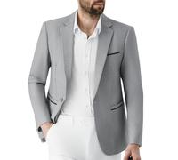 Autsel Blazer da Uomo Slim Fit con Un Bottone Elegante Giacca da Abito Bussiness Formale da Lavoro per Matrimonio e Cena Grigio Chiaro L