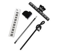 AUTSUPPL Set Cancelleria Musicale 5 Pezzi per Studenti, Matite con Note Musicali, Temperamatite Manuale Portatile e Righello Tastiera Pianoforte, per Compiti di Scuola e Geometria
