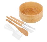 AUTSUPPL Set Estetista Ciotole in Bambù e Pennello per Maschere Viso, Cucchiaio Spa e Spatola per Mescolare, Kit 4 Pezzi per Preparare Maschere Facciali e Oli Essenziali