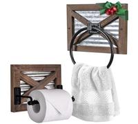Autumn Alley Set di portarotolo e anello porta asciugamani in stile rustico, supporto da parete, porta carta igienica da parete rustico e porta asciugamani da bagno, in legno marrone
