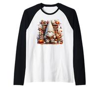 Autumn Book Reading Themed Thanksgiving GNOME Dad for Fall Maglia con Maniche Raglan
