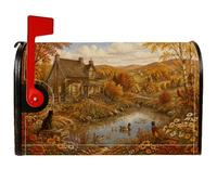 Autumn Cabin Landscape - Coperture magnetiche per cassetta postale, 45,7 x | Scena rustica per cassetta delle lettere, paesaggio pastorale, anatre e gatto, fogliame autunnale, installazione magnetica