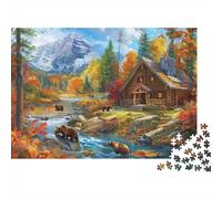 Autumn Cabin Mountain View 100% Recycled Cardboard Mountain Cabin 1000Pc Jigsaw Puzzles For Adults & Kids Fun Present 52x38cm/1000pcs