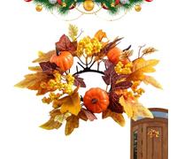 Autumn Candle Rings, Table Candle Wreath Decor with Maple Leaves, Pumpkins, and Berries Garland, Thanksgiving and Halloween Decoration for Tables, Cabinets, Kitchen, Doors, Wedding Centerpieces