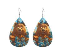 Autumn Cartoon Brown And Blue Bear Orecchini Penzolare Orecchini In Pelle Leggera Pendenti Per Cosplay Carnevale Feste