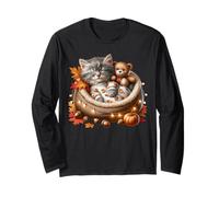 Autumn Cat Graphic for Kitten Mom And Cat Grandma Cute Fall Maglia a Manica