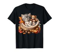 Autumn Cat Graphic for Kitten Mom And Cat Grandma Cute Fall Maglietta