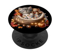 Autumn Cat Graphic For Kitten Mom And Cat Grandma Cute Fall PopSockets PopGrip Adesivo