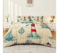 Autumn Copripiumino Faro nautico retròreversibile, 200 x 200 cm policotone set di biancheria microfibra a tema Halloween Blu navy