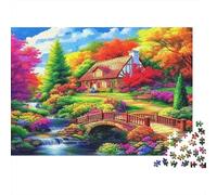 Autumn Cottage Puzzle 1000 Pezzos Recycled Bridge Puzzles per Bambini Gioco Genitore-Bambino Props Developing Bambini‘s Intelligence Educational 52x38cm/1000pcs