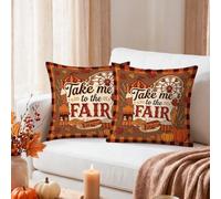 Autumn County Fair - Set di 2 federe per cuscino con ruota panoramica, 40,6 | Federe per cuscini, motivo scozzese rustico, decorazione per la stagione del raccolto, caldi colori autunnali