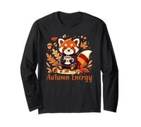 Autumn Energy Red Panda Coffee Fall Design Maglia a Manica
